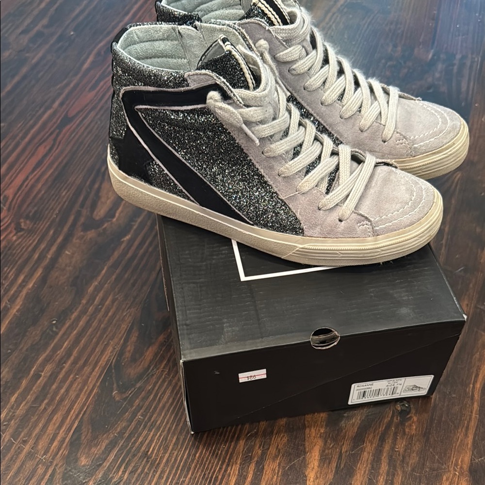 Gray and Black Glitter High-Top Sneakers